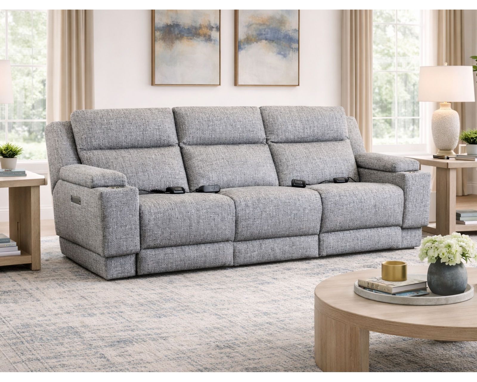 Bellaire 377 Triple Power Zero Gravity Reclining Sofa with Center Drop-Down Table (+100 fabrics and leathers) - 	Bellaire Triple Power Zero Gravity Reclining Sofa with Dropdown Table