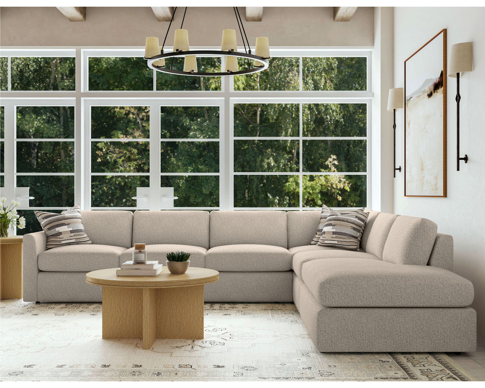 Sky 5512 Sectional (hypoallergenic down-like cushion) +100 fabrics - Layout H: Five Piece Sectional 136" x 120"