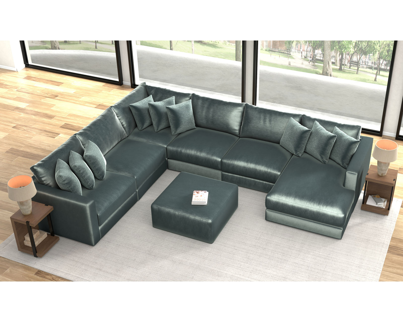 Remington 2245 Stationary Sectional (Includes Pillows) extra wide - Layout G: Six Piece Sectional 131" x 170" x 72" (ottoman available) Pine