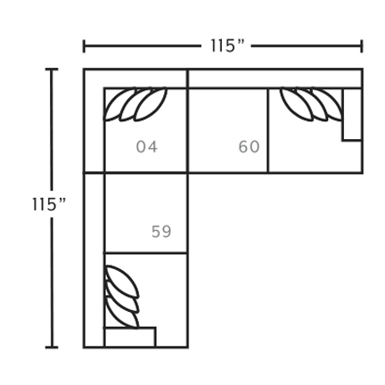 Layout D: Three Piece Sectional 115" x 115"