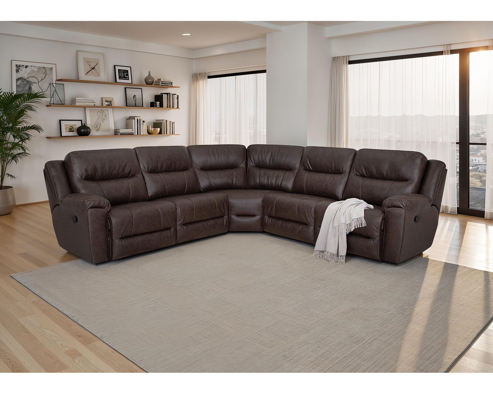 Davenport 659 Reclining Sectional Coffee (3 colors) - Layout A: Five Piece Sectional 128" x 128" (2 recliners) 