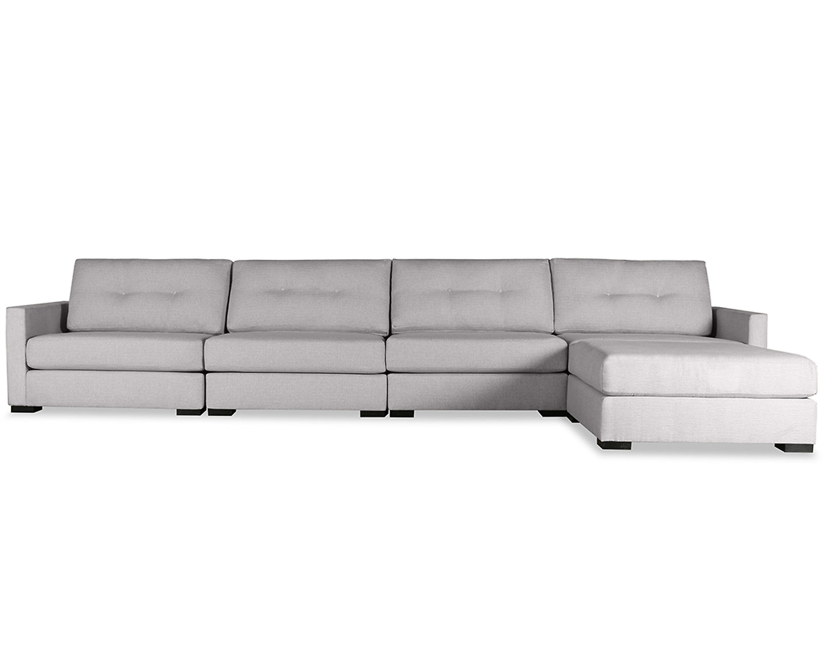 Chester Buttoned 5 Pieces Modular Sectional w/ Chaise Left or Right (3 Colors Available) - Chester Buttoned 5 Pieces Modular Sectional w/ Chaise Right Side in Charcoal