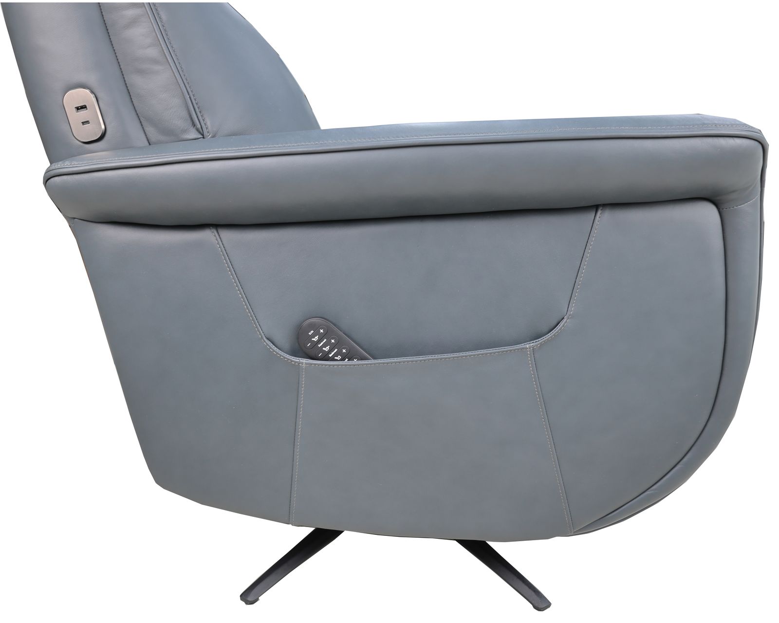 Haven Leather Zero Gravity Triple Power Swivel Recliner with Heat, Massage & Ventilation (2 colors) in stock - Side pocket for remote controls