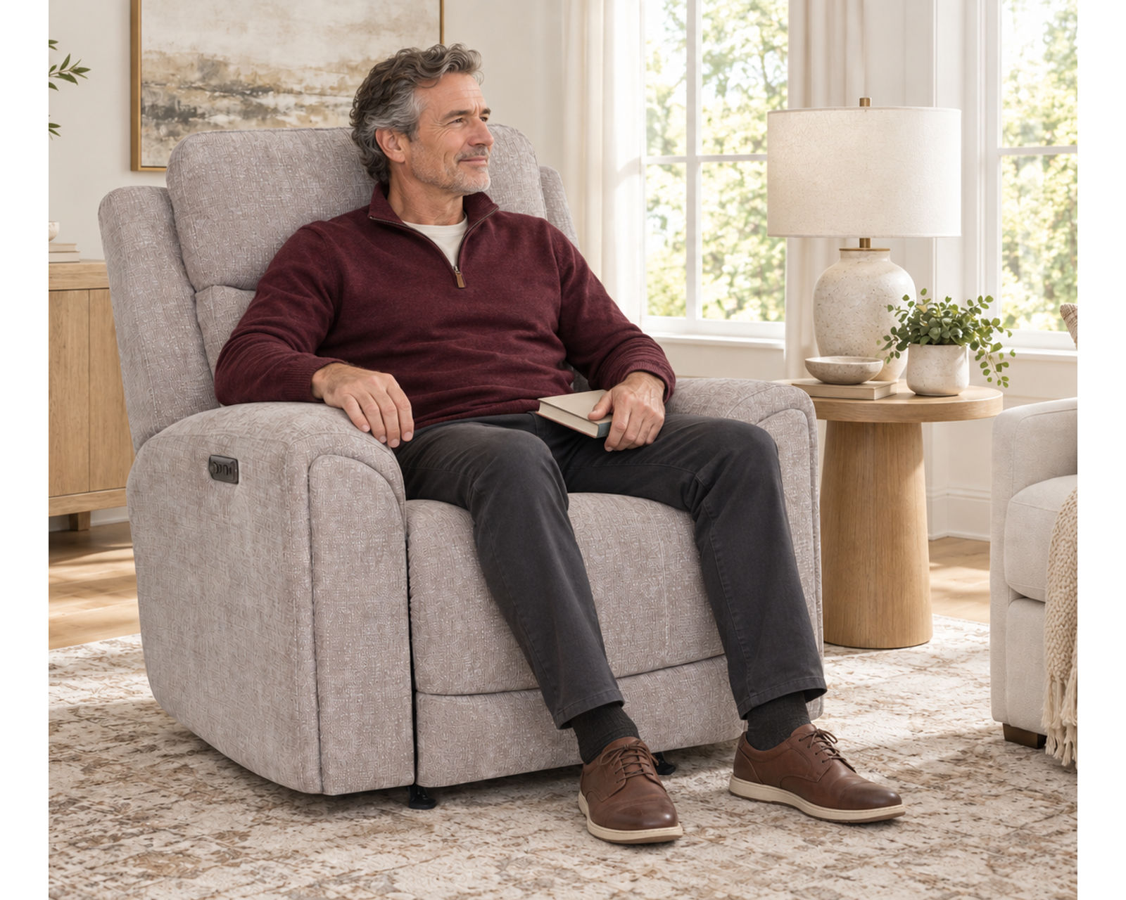 Argent 4730 Power Headrest Rocker Recliner with Neori Air Massage (Deep-Tissue Air Massage. Total Relaxation) - Shown in a Durable Long Wearing Polyester Fabric Color Mushroom