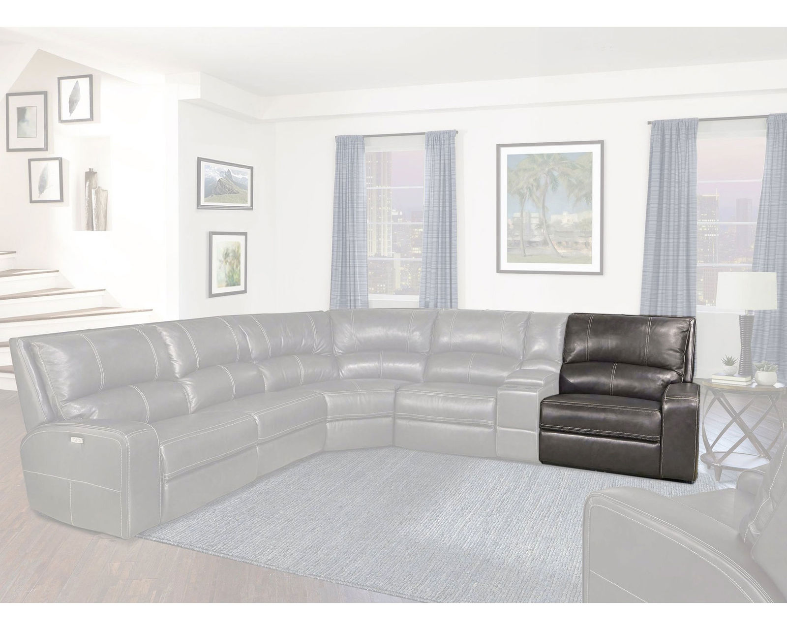 Swift Power Headrest Power Reclining Sectional Twilight Leather  (In stock - Fast shipping) - Right Facing Power Recliner with Power Headrest