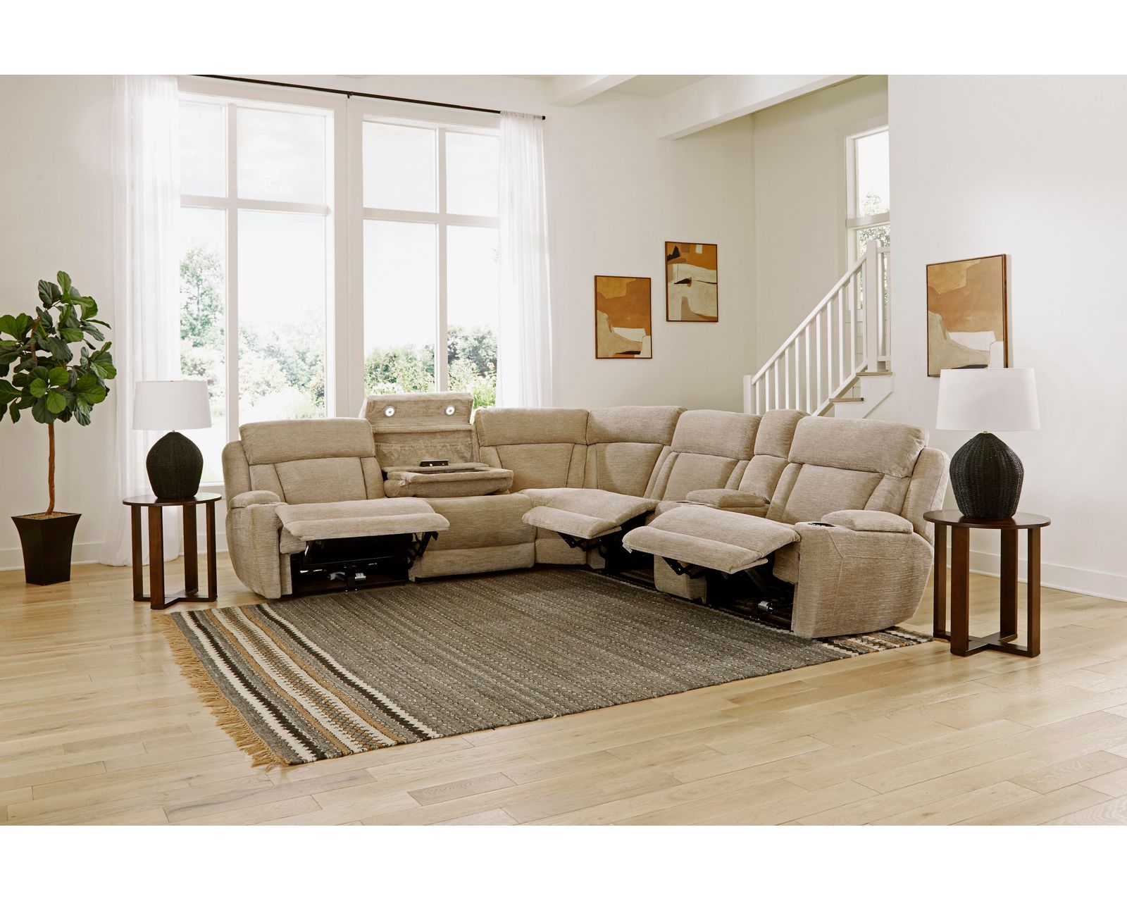 Dalton 6 Piece Power Reclining Sectional Fawn (In stock - Fast shipping)