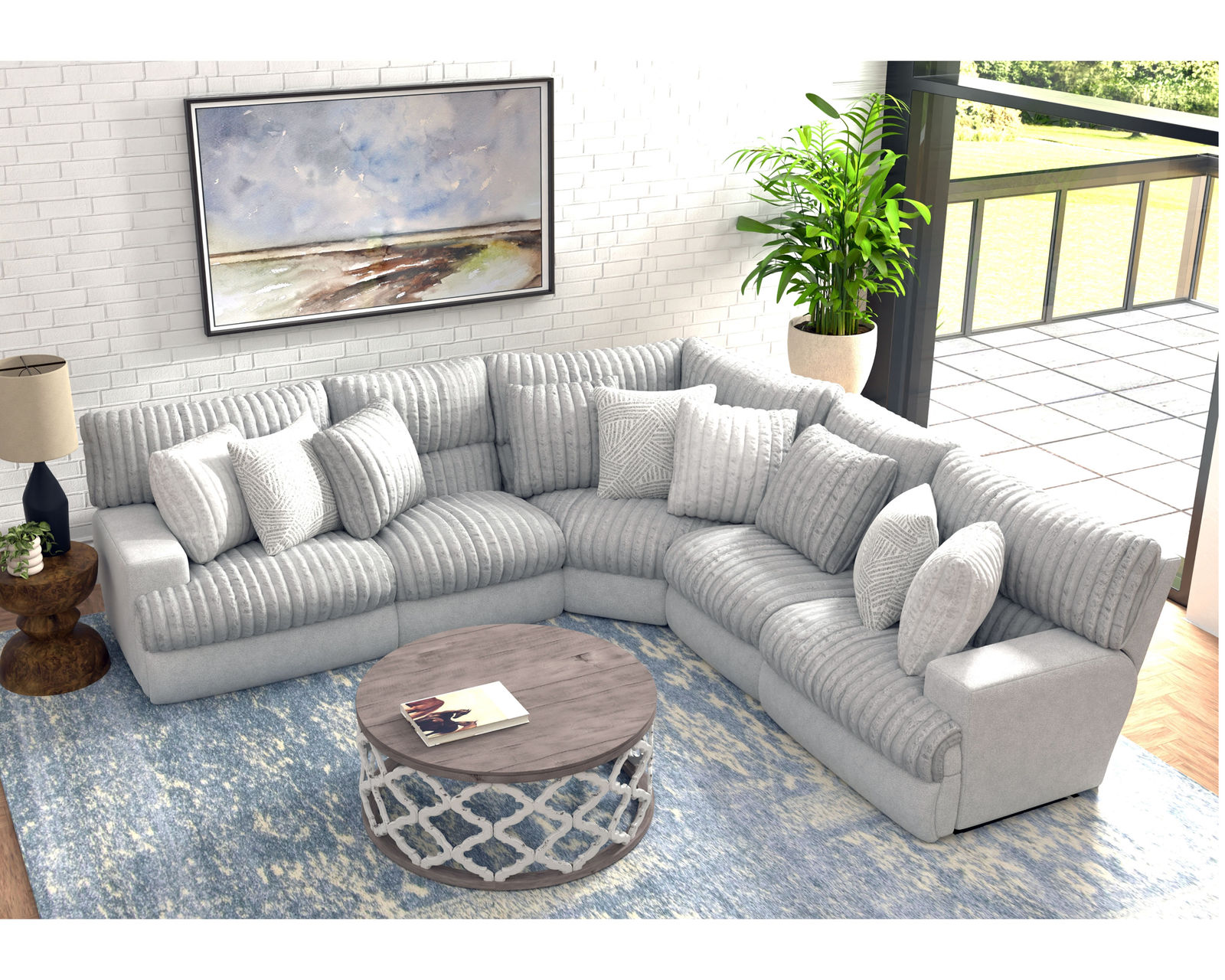 Abraxas Two Tone Modular Reclining Sectional (includes pillows) - Layout K: Five Piece Reclining Sectional 127" x 127" (2 Recliners)