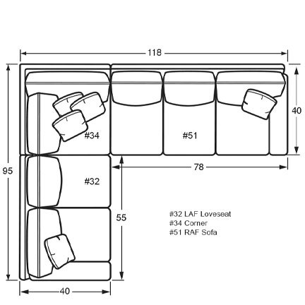 Layout H: Three Piece Sectional 95" x 118"