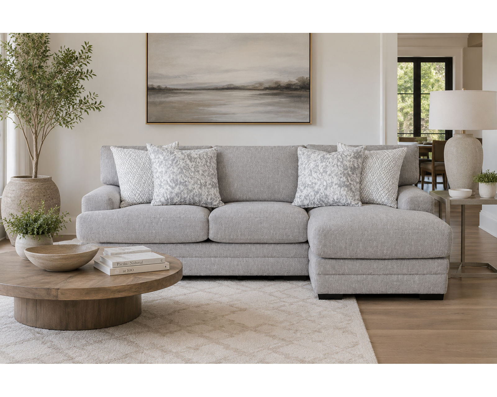 Sterling 99" Sofa with Reversible Chaise (Light, Luxurious Comfort with a Chaise That Goes Either Way) - Shown in Durable Polyester Color Nickel
