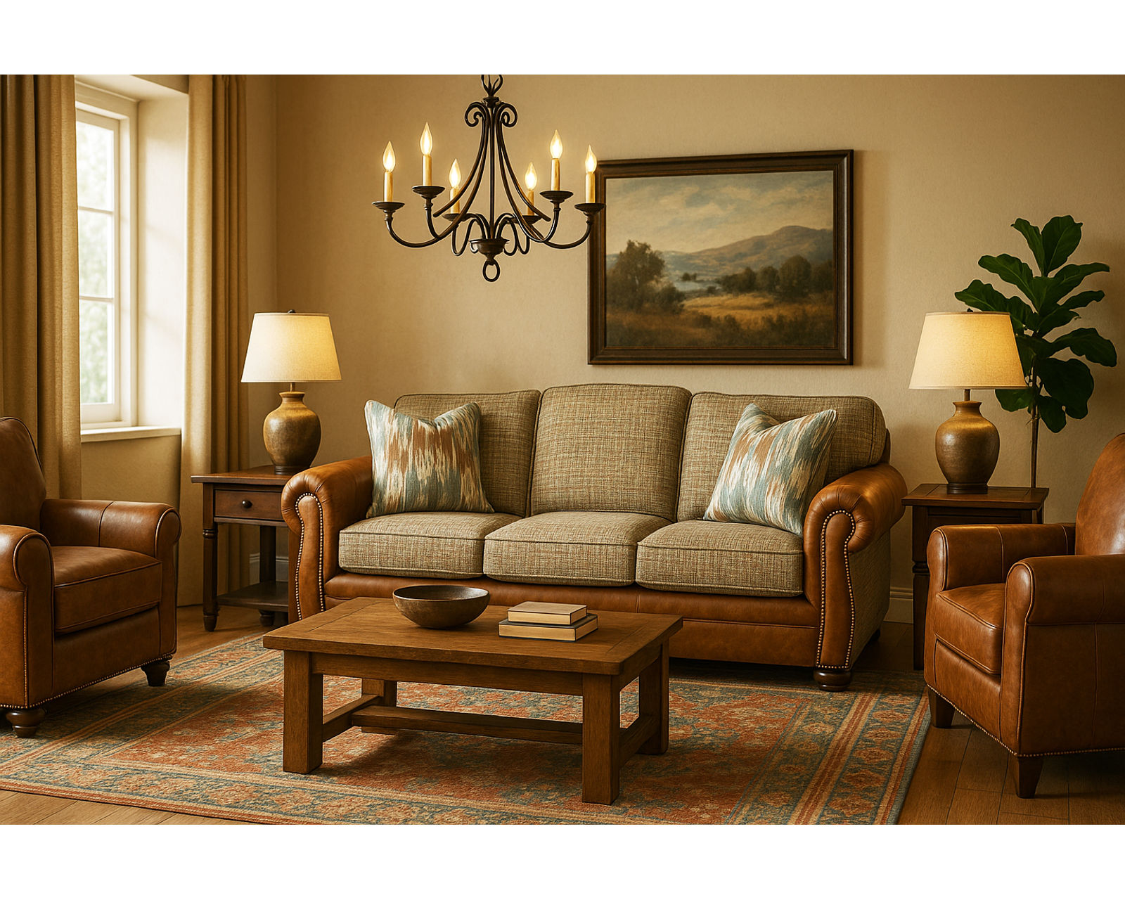 Grandover LF2685 Leather and Fabric Sofa (92") - Features top grain leather with a performance fabric