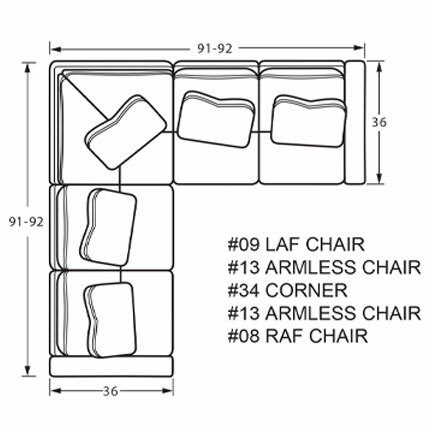 Layout A: Five Piece Sectional 91" x 91"