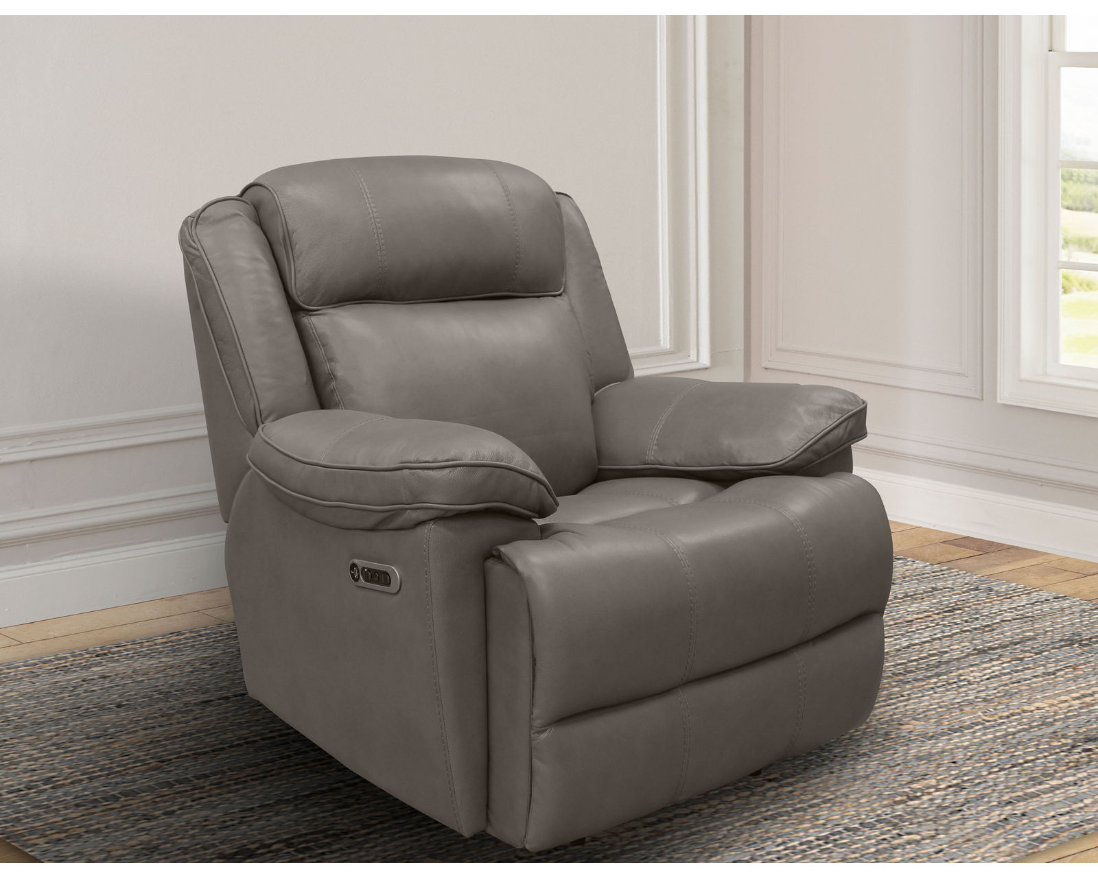 Eclipse Leather Power Headrest Power Recliner Heron (In stock - Fast shipping) - Includes Power Headrest with Power Recliner 