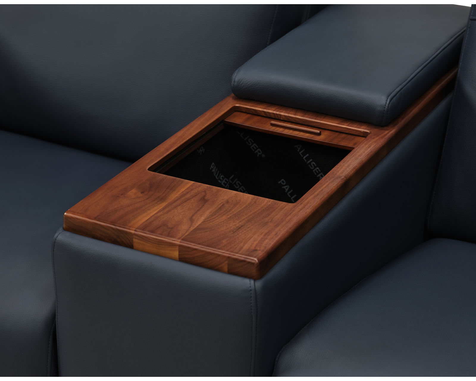 Sanibel 40111 Triple Reclining Sofa (+100 leathers) - Sanibel 69" Triple Power Reclining Console Loveseat Features Center Storage in Two Wood Finishes
