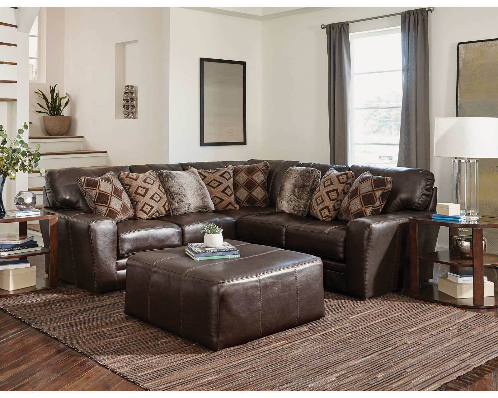 Denali Top Grain Leather Sectional (Includes Pillows) Choice of Colors - Layout D: Two Piece Sectional (Ottoman Not Included) 101" x 104"