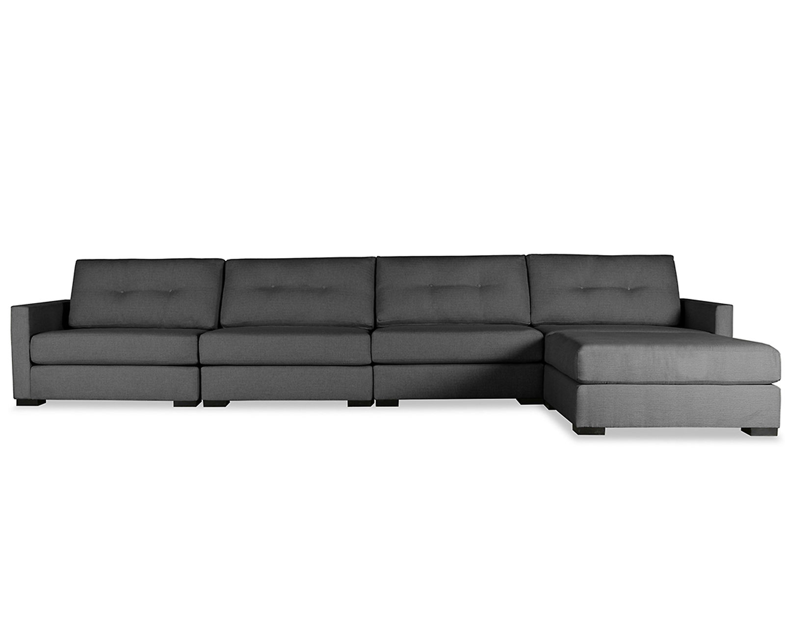 Chester Buttoned 5 Pieces Modular Sectional w/ Chaise Left or Right (3 Colors Available) - Chester Buttoned 5 Pieces Modular Sectional w/ Chaise Right Side in Charcoal