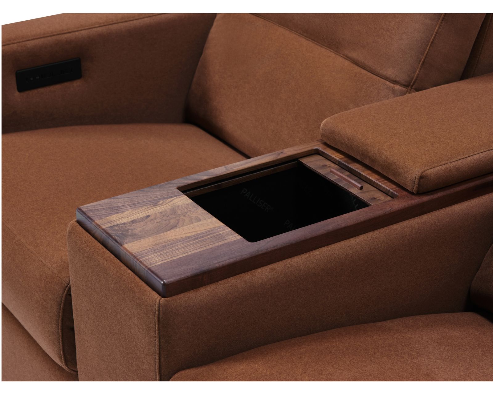 Reece 40109 Triple Power Reclining Sofa (81") +100 leathers - Center console features storage (2 wood finishes)