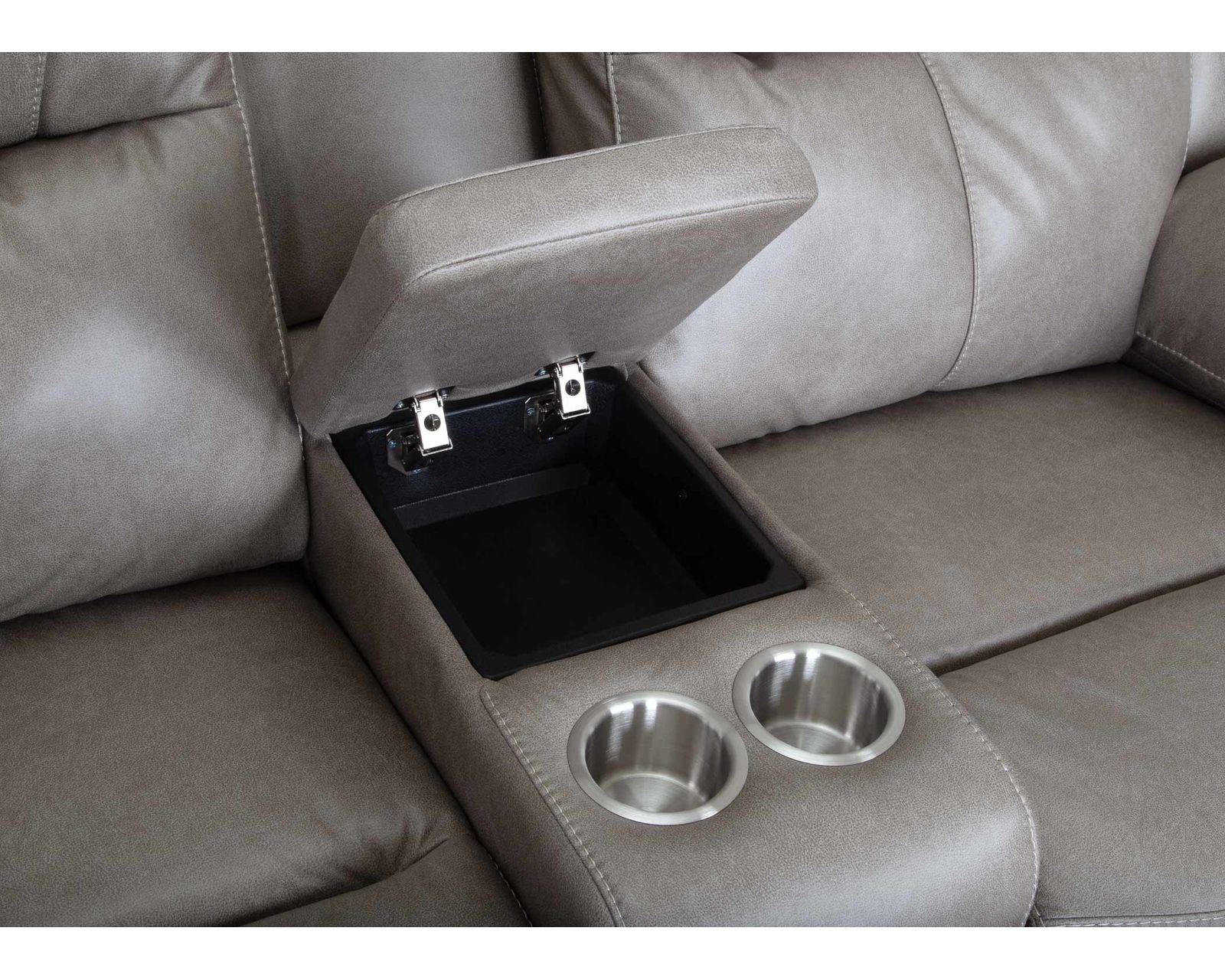 Culver 90" Reclining Sofa with Drop-Down Table & Cupholders Sterling (Leather-Look Style. Plush Comfort. Designed Around the Way You Relax) - Includes Storage Console with Metal Cupholders