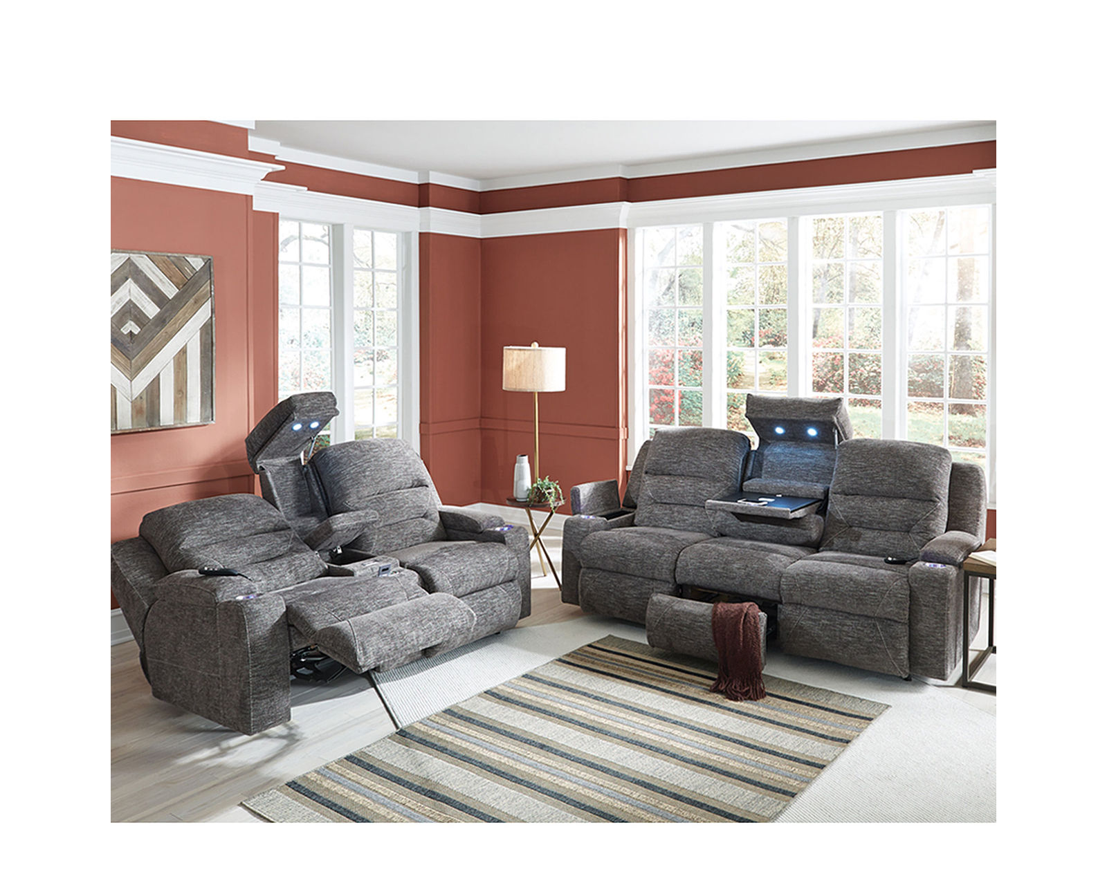Beacon 798 Power Headrest Power Reclining 89" Sofa with Power Lumbar, USB Charging and Lighted Cupholders  - Beacon Reclining Sofa w/ Power Recline, Power Headrest, Power Lumbar, USB Charging and Lighted Cupholders
