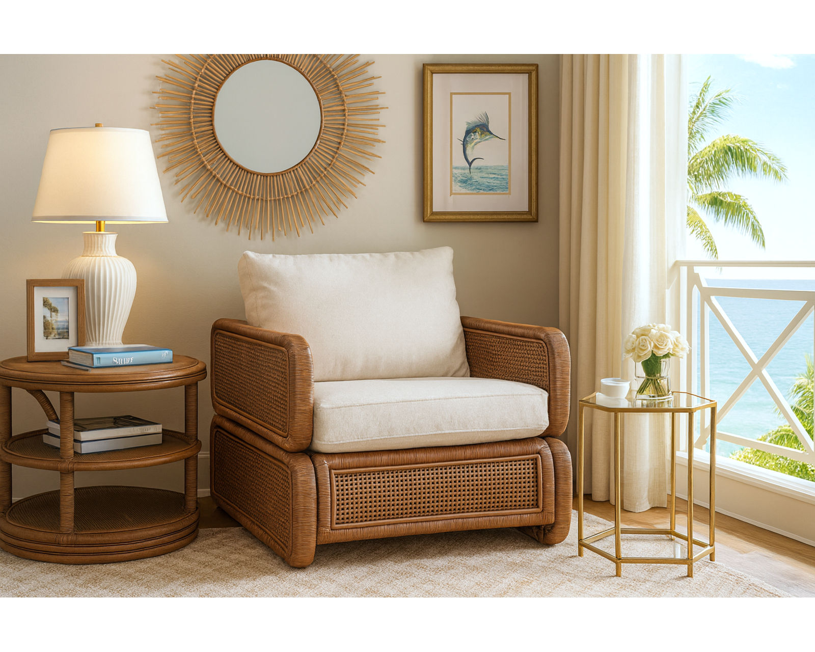 Bonnie 81" Rattan Sofa (+28 finishes +69 fabrics - Bonnie Rattan Accent Chair