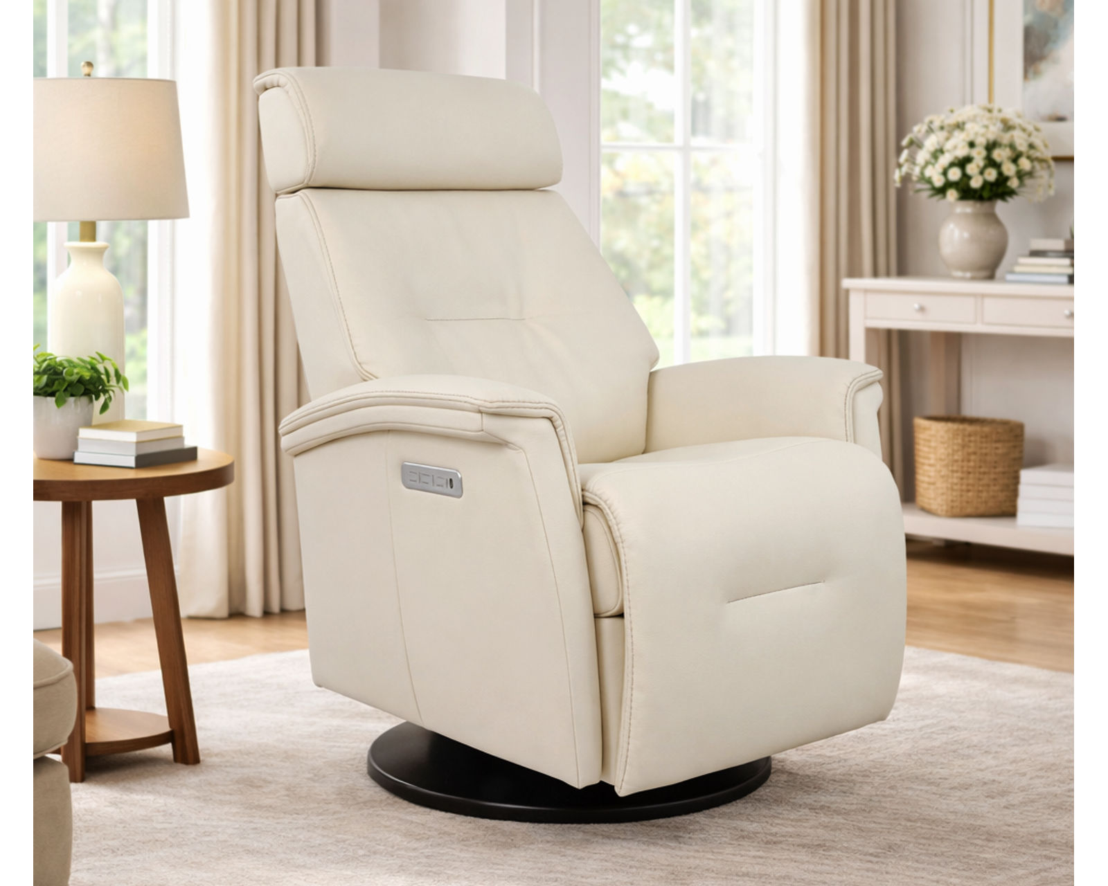Rome Triple Power Swivel Glider Recliner Ivory (In stock - Fast shipping)