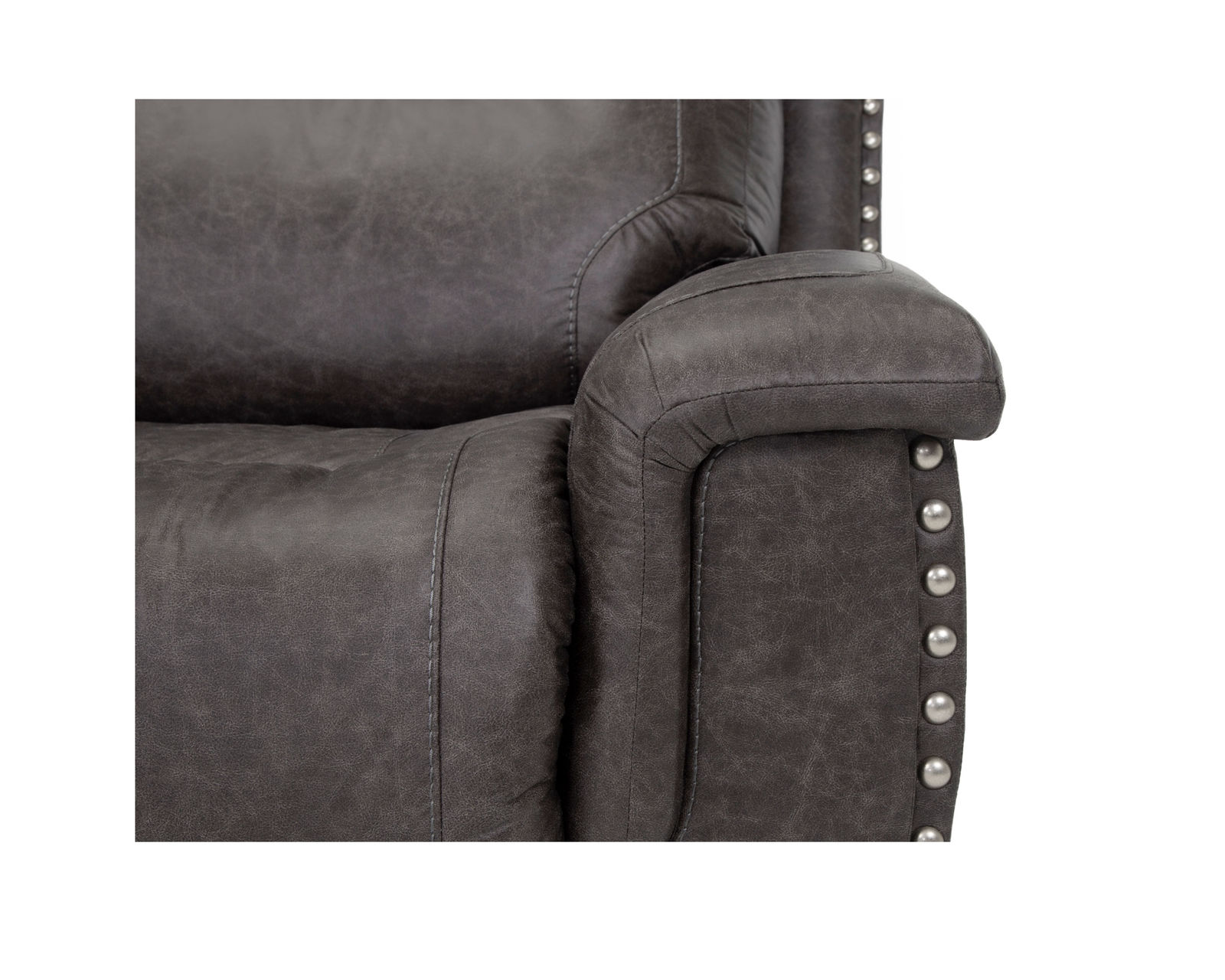 Brixton 647 Reclining Sofa (94") Steel Faux Leather Like Fabric - Silver Nailhead Trim