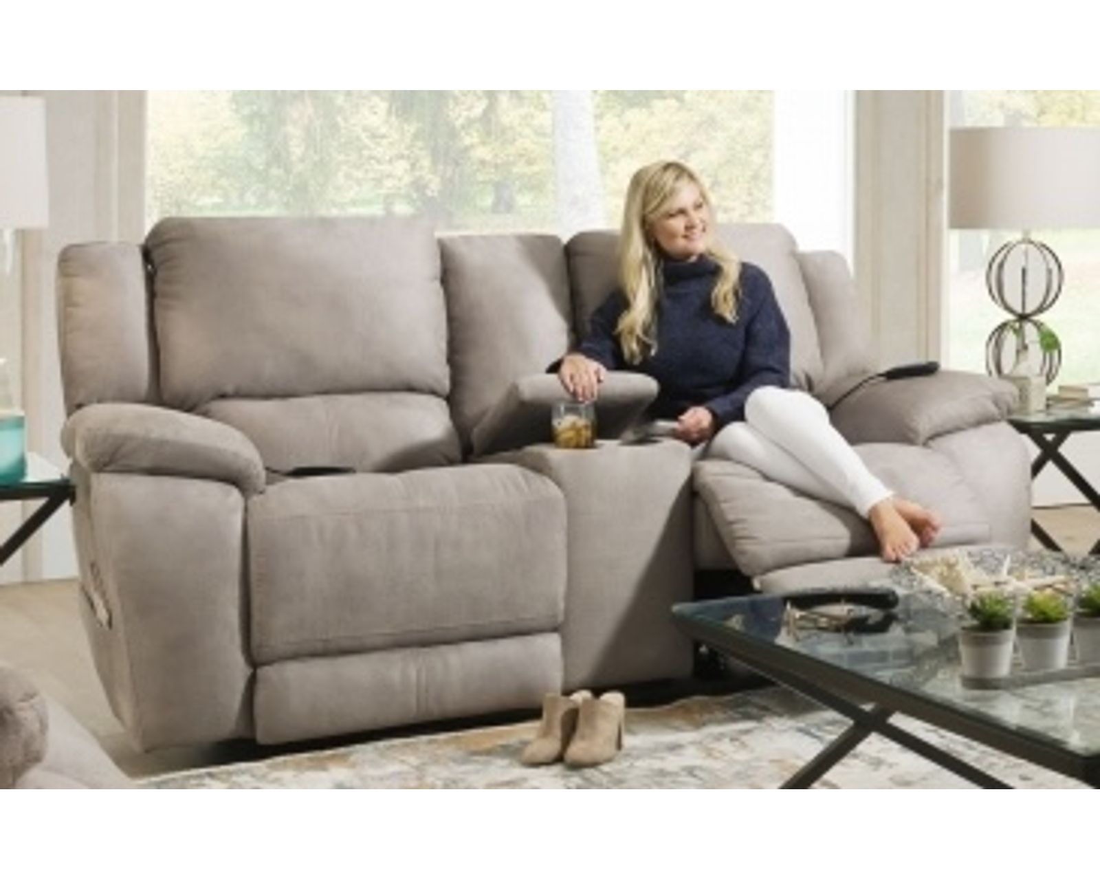 Harley 84" Triple Power Reclining Console Loveseat Nickel (In stock)  - Harley 84" Triple Power Reclining Console Loveseat