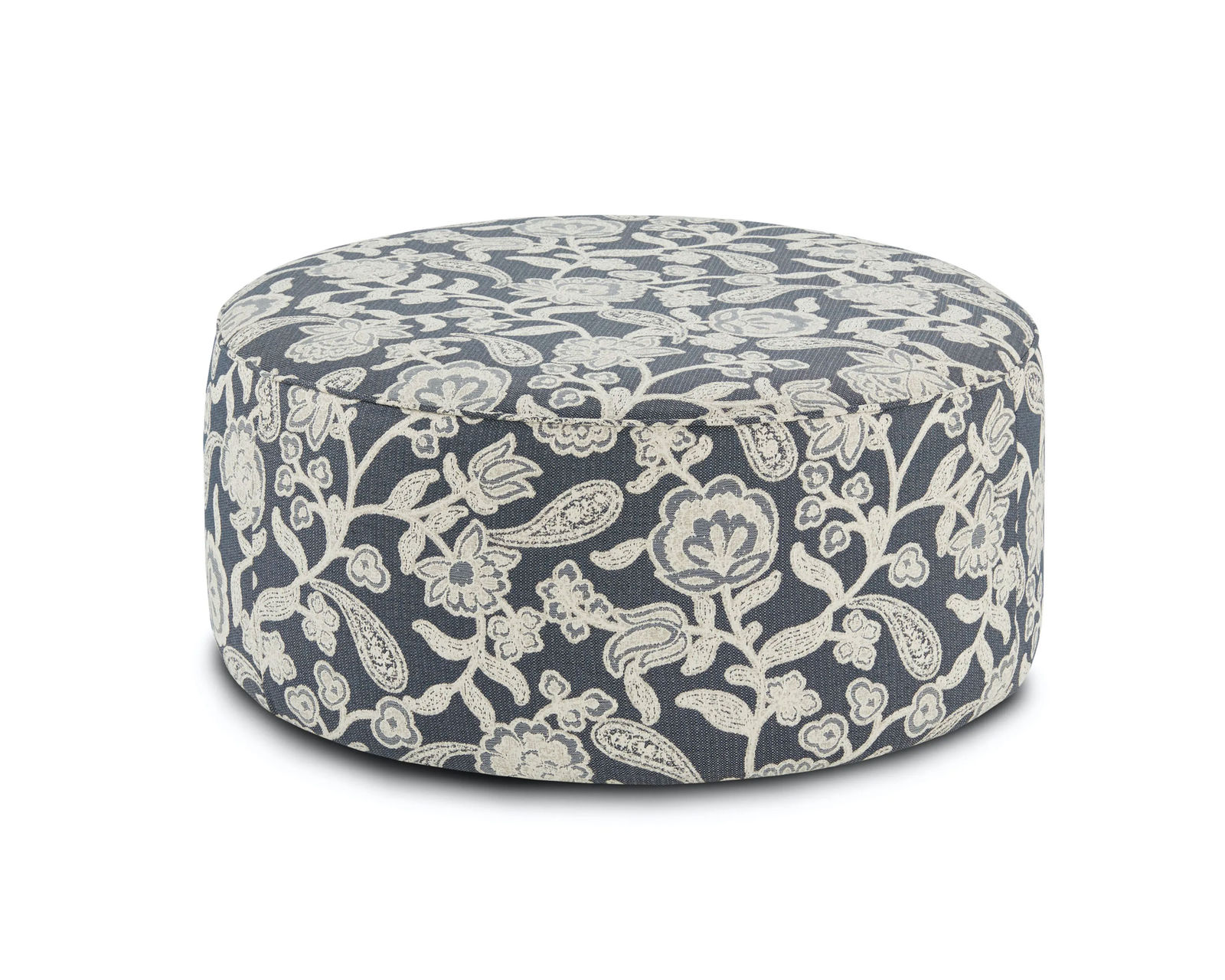 Awesome Oatmeal 88" Sofa (Includes Pillows) Performance Fabric - Sophie Indigo Round 39" Cocktail Ottoman