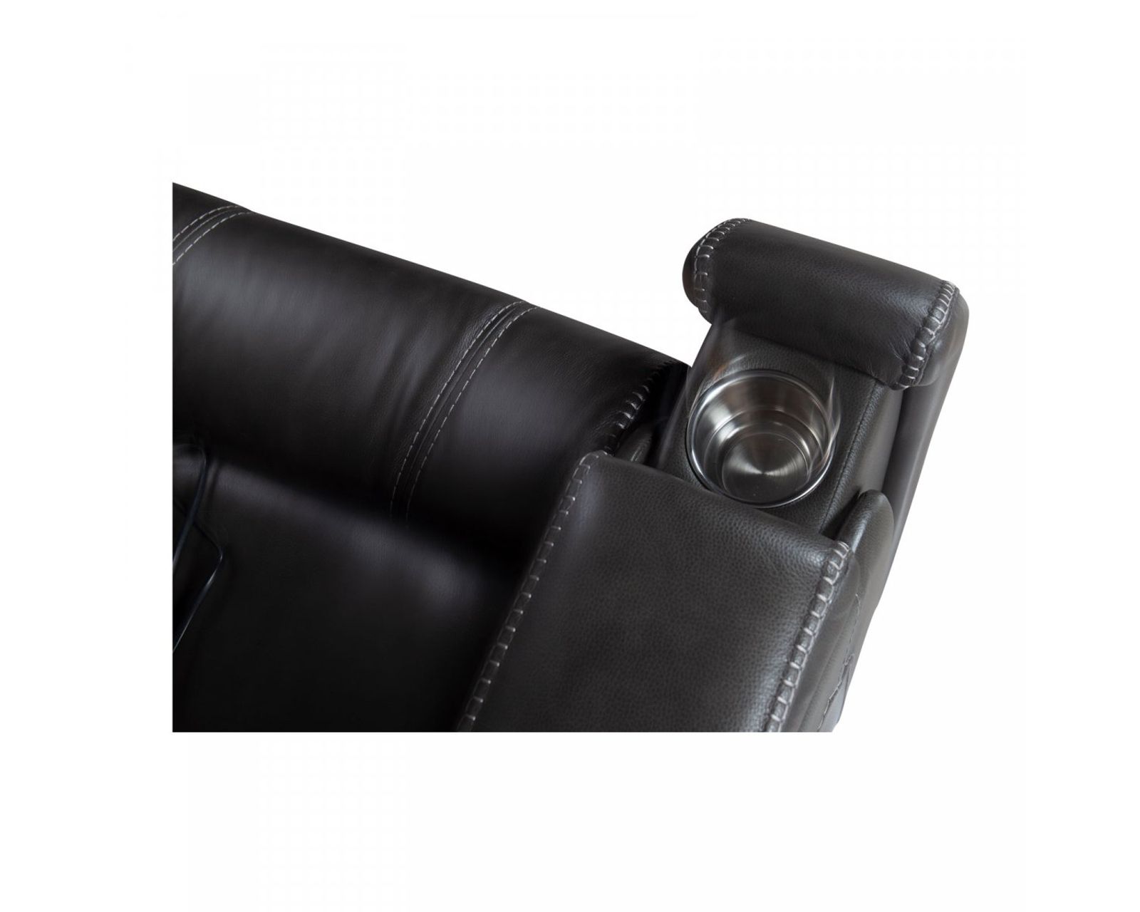 Glenwood 88" Leather Sofa w/Power Recline, Power Head Rests & Power Lumbar (Lay Flat) Steel - In stock - Metal Cupholders in the Arms