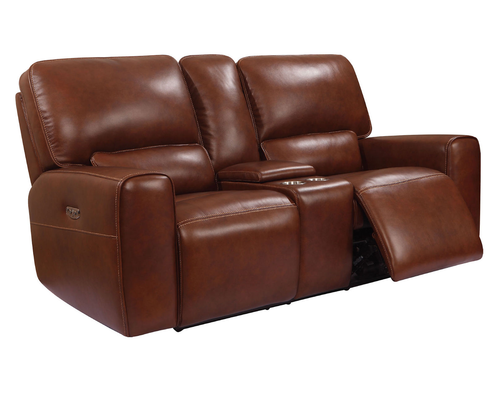 Broadway Leather Power Headrest Power Reclining Sofa - Features center console with cupholders and storage