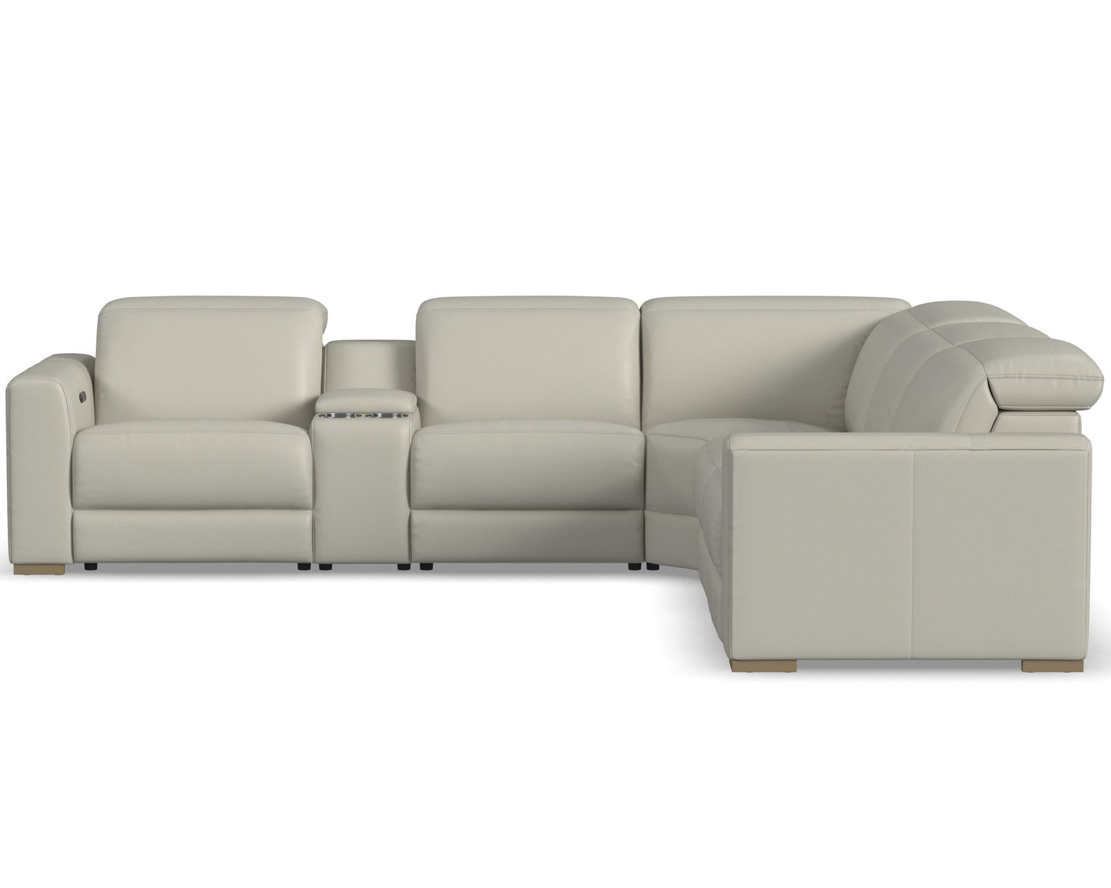 Aurora Leather Power Headrest Power Reclining Sectional (+2 colors) 749-11 - In stock - Layout B: Six Piece Reclining Sectional 134" x 121"