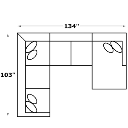 Layout F: Three Piece Sectional 103" x 134"