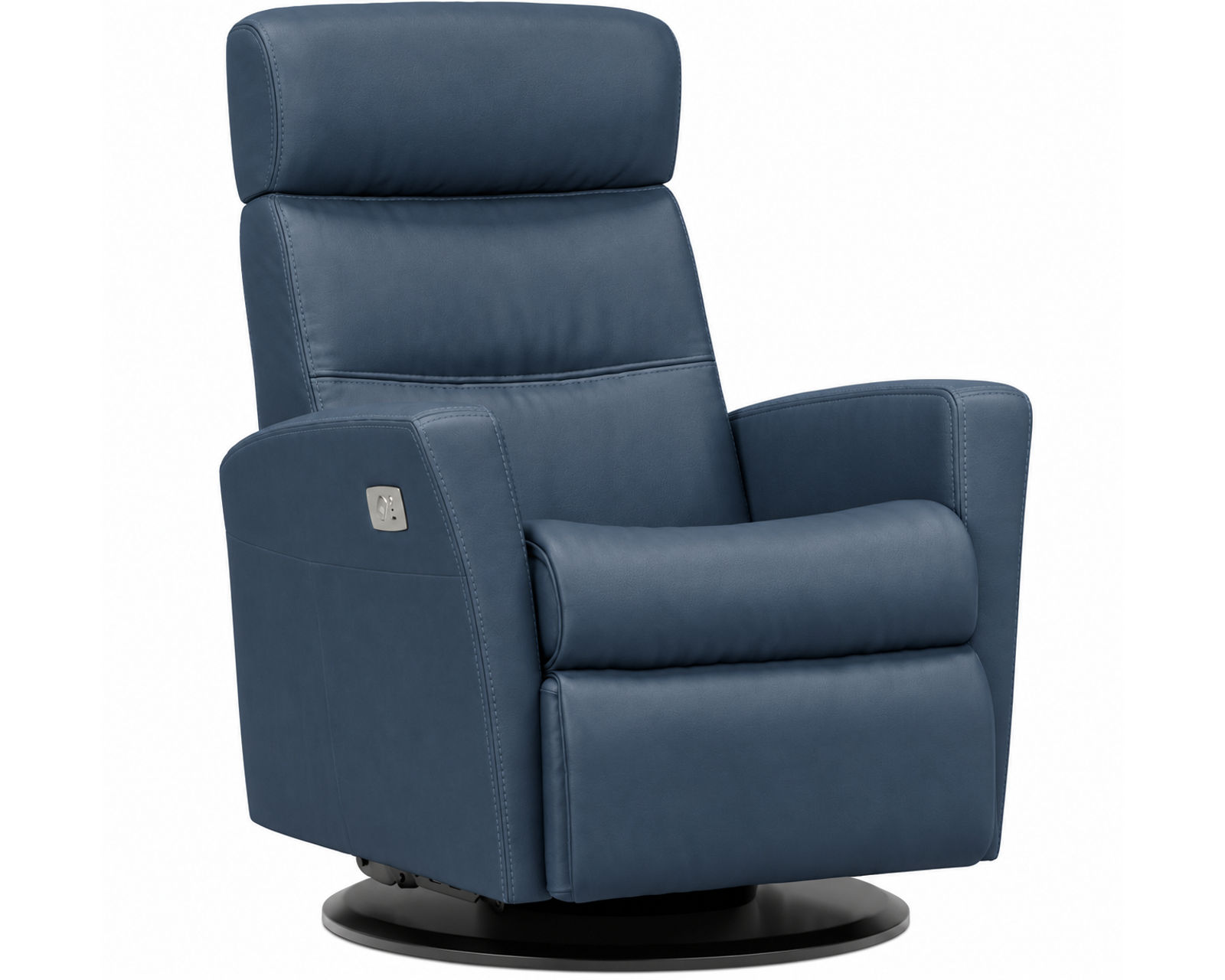 Divani Swivel Glider Relaxer Recliner Cinder (Scandinavian Comfort That Moves With You) IN STOCK - Shown in Top Grain Leather Color Trend Pacific
