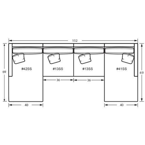 Layout G: Four Piece Sectional 69" x 152" x 69"