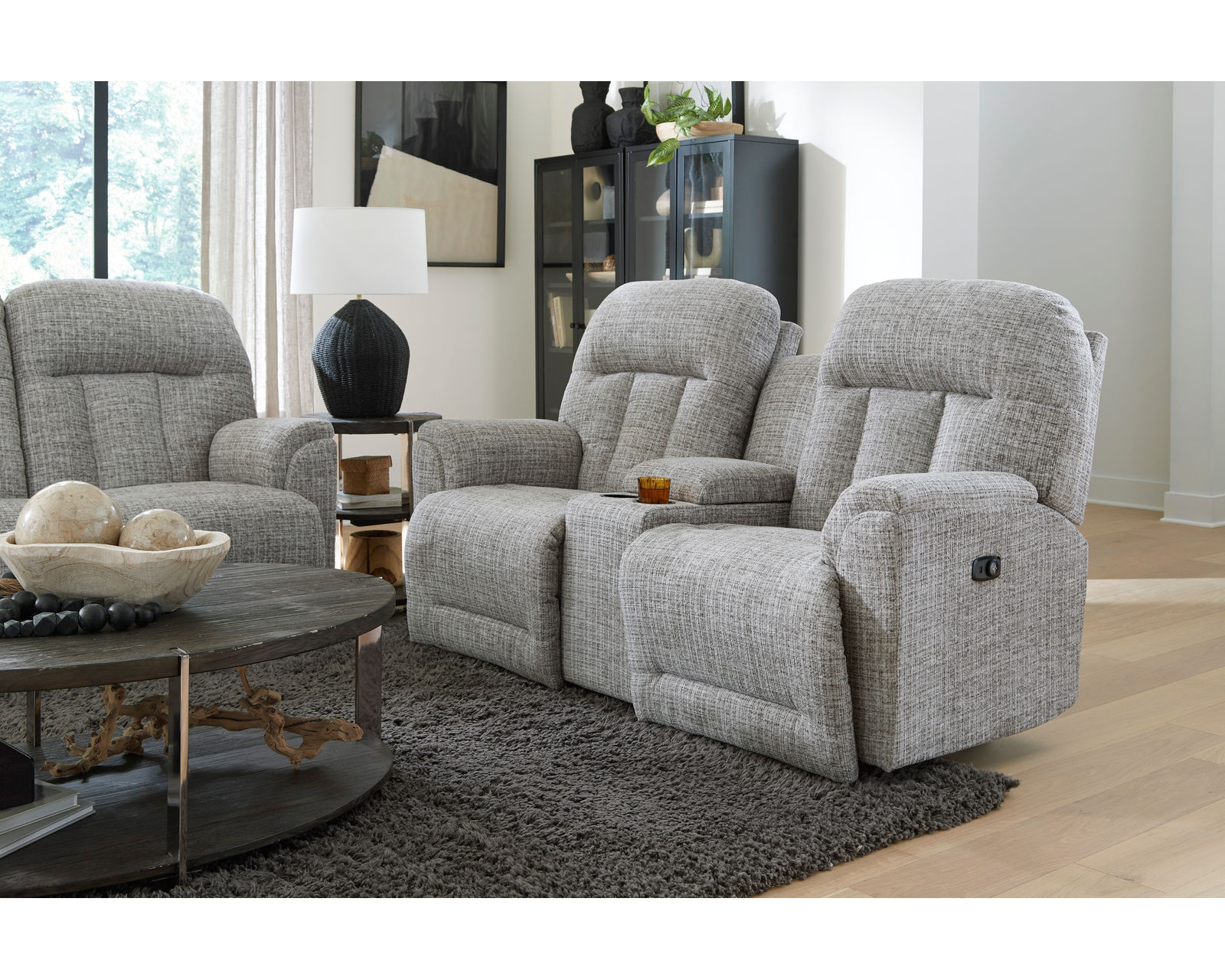 Suitably 88" Double Reclining Sofa (+100 fabrics) - Suitably Double Reclining Console Loveseat