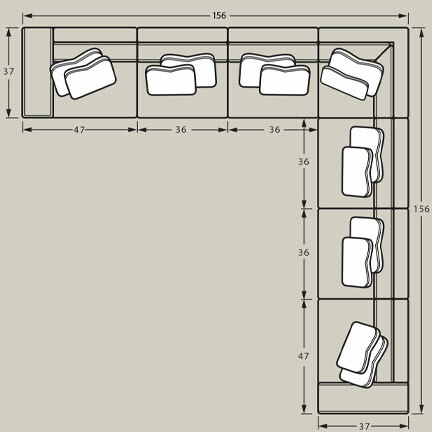 Layout I: Seven Piece Sectional 156" x 156"