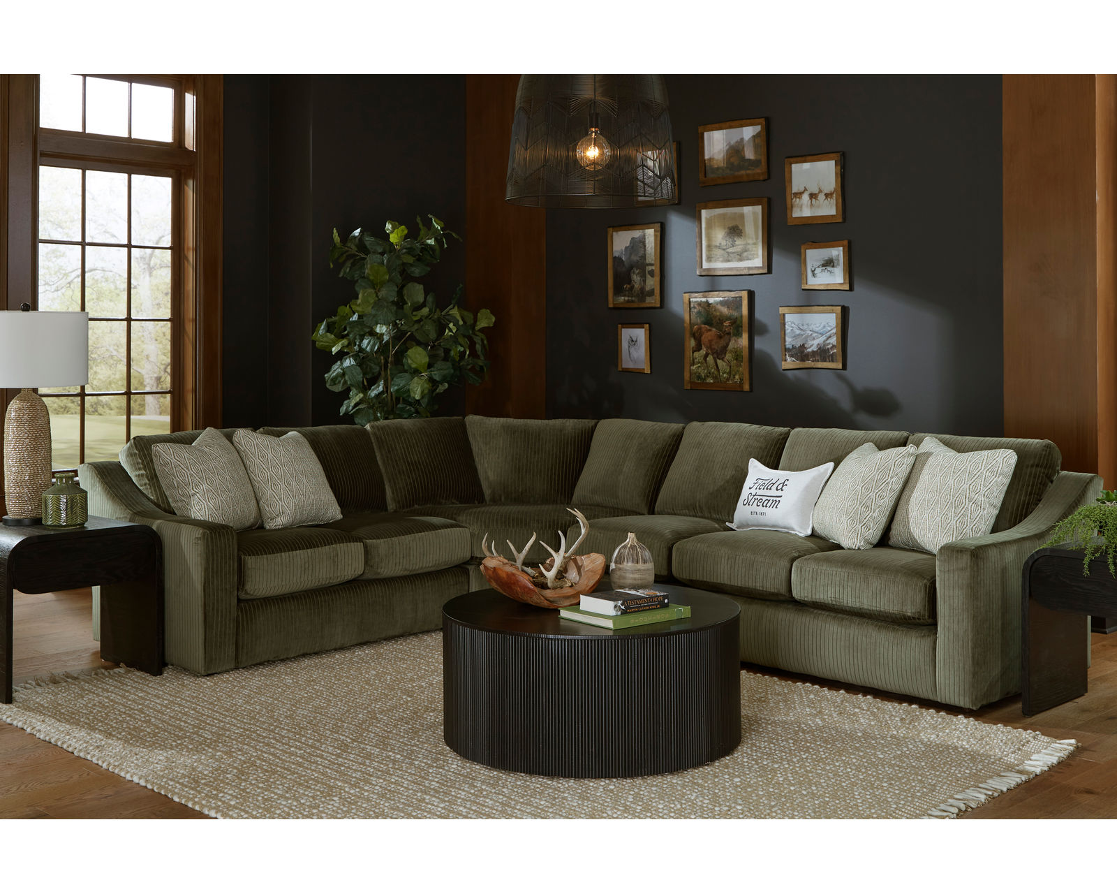 🎣 Caverra Stationary Sectional (+65 fabrics) - Layout E: Four Piece Sectional 105" x 129"