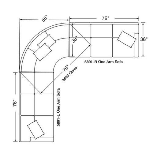Layout E:  Three Piece Sectional (131" x 131") - Features Corner Curve