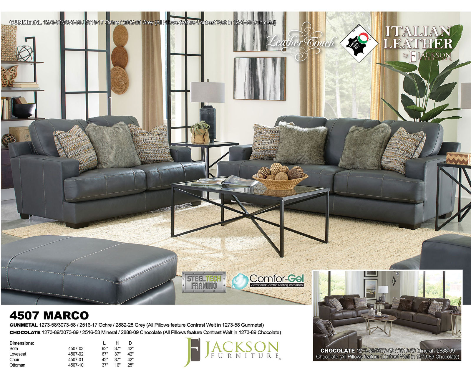 Marco 92" Top Grain Leather Sofa 2 colors (in stock) includes pillows