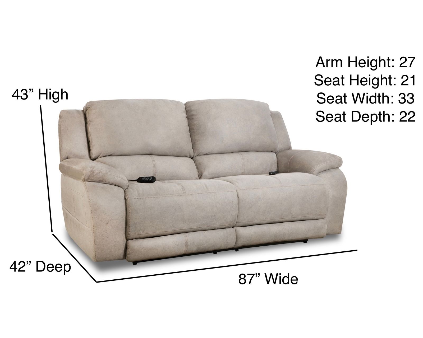 Harley 84" Triple Power Reclining Console Loveseat Nickel (In stock)  - Harley 87" Triple Power Reclining Sofa
