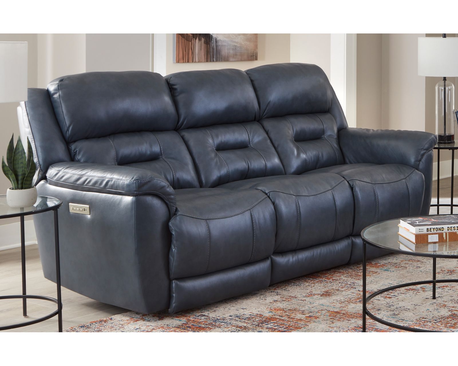 Contender 90" Zero Gravity Leather Triple Power Recliner Sofa Navy (In stock) - Contender 90" Zero Gravity Power Reclining Sofa