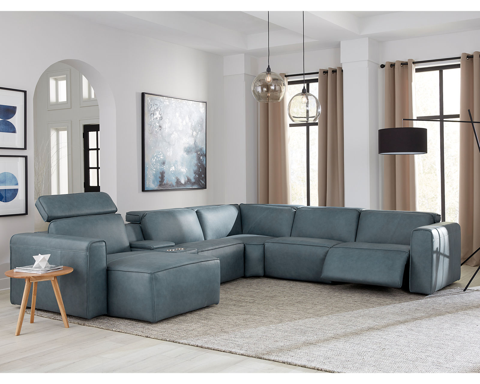 Colton 44007 Power Headrest Power Reclining Sectional (+100 leathers) - Layout F: Six Piece Chaise Reclining Sectional 62" x 135" x 122"