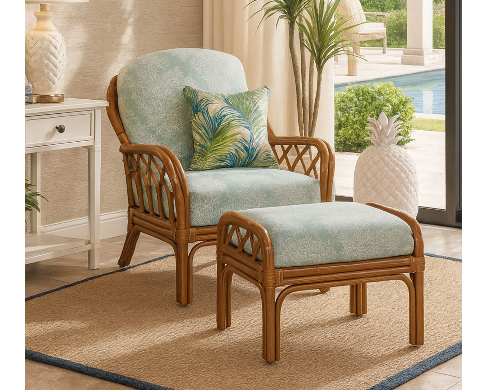 Edgewater 79" Rattan Sofa Multi (+29 finishes +69 fabrics) - Edgewater Rattan Chair