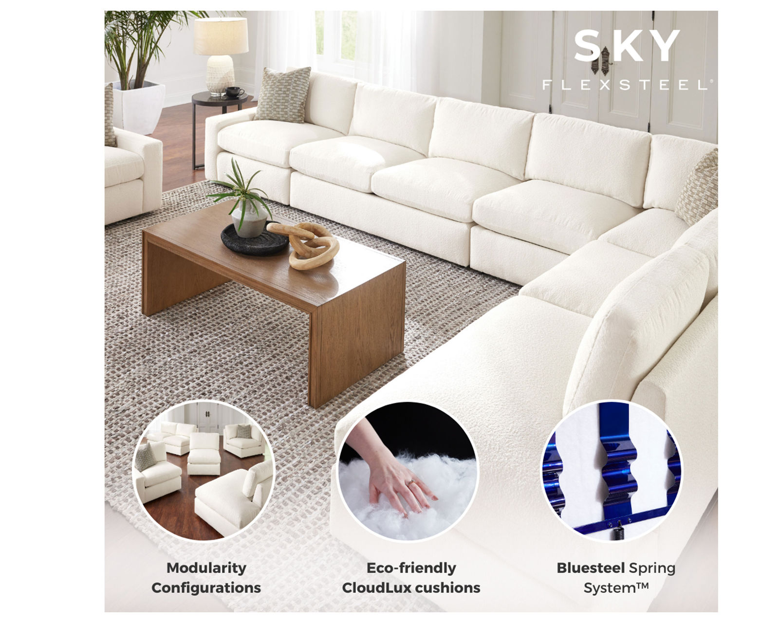 Sky 5511 Sectional (hypoallergenic down-like cushion) +100 fabrics