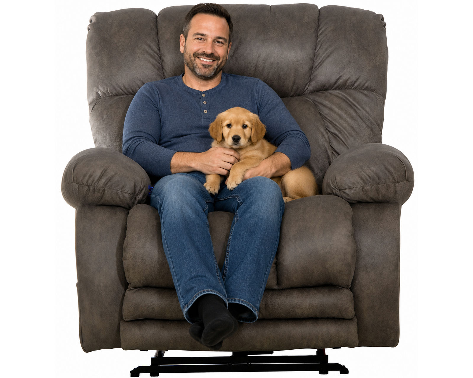 Dawkins Big Man's Lay Flat Power Recliner with Extended Ottoman Big and Tall Comfort (RATED 400 LBS.) 2 colors - Shown in Leather Like Fabric Charcoal