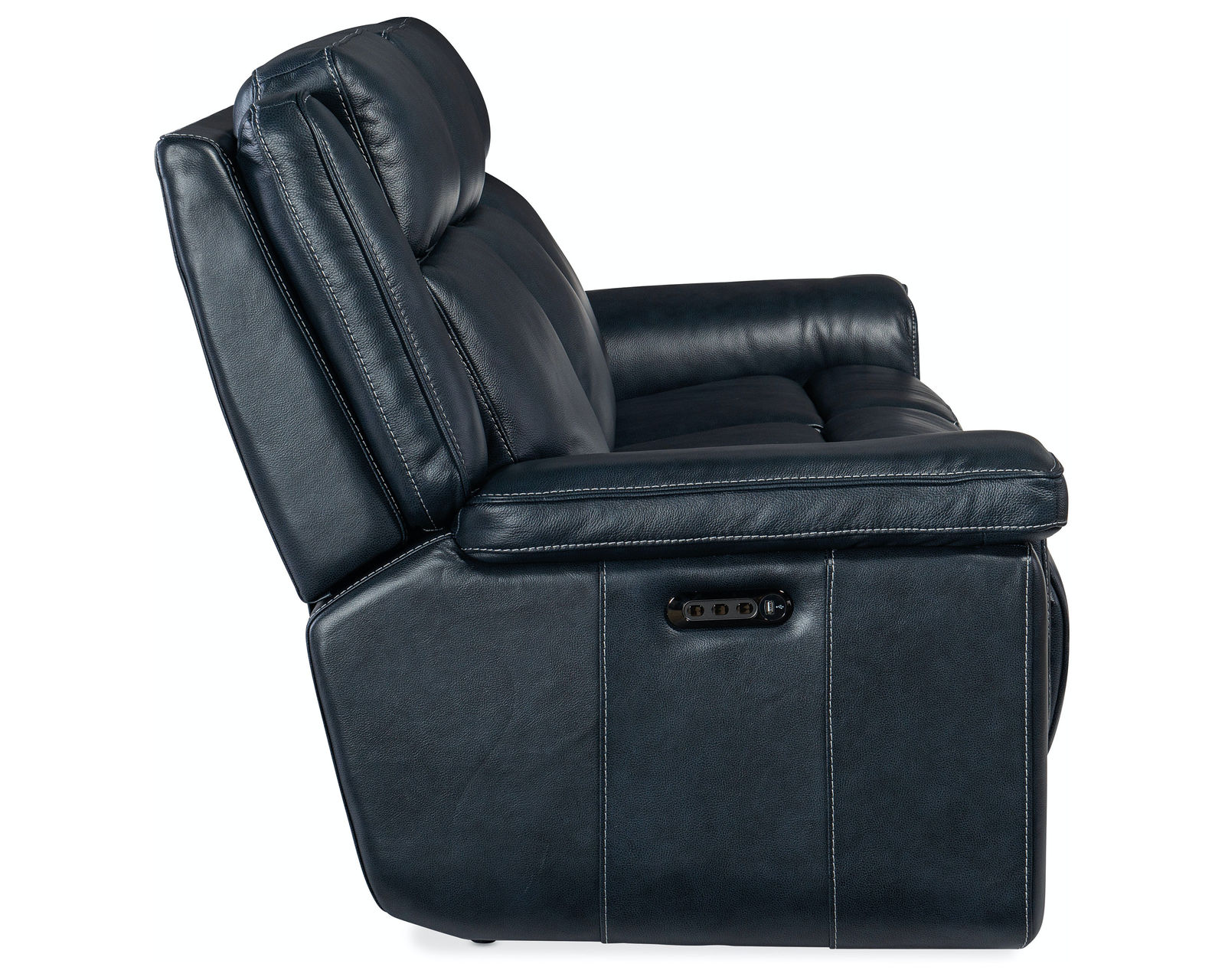 Montel Lay Flat Leather Power Sofa with Power Headrest & Lumbar (Cobalt) In stock -   Independent buttons control power recliner and power headrest