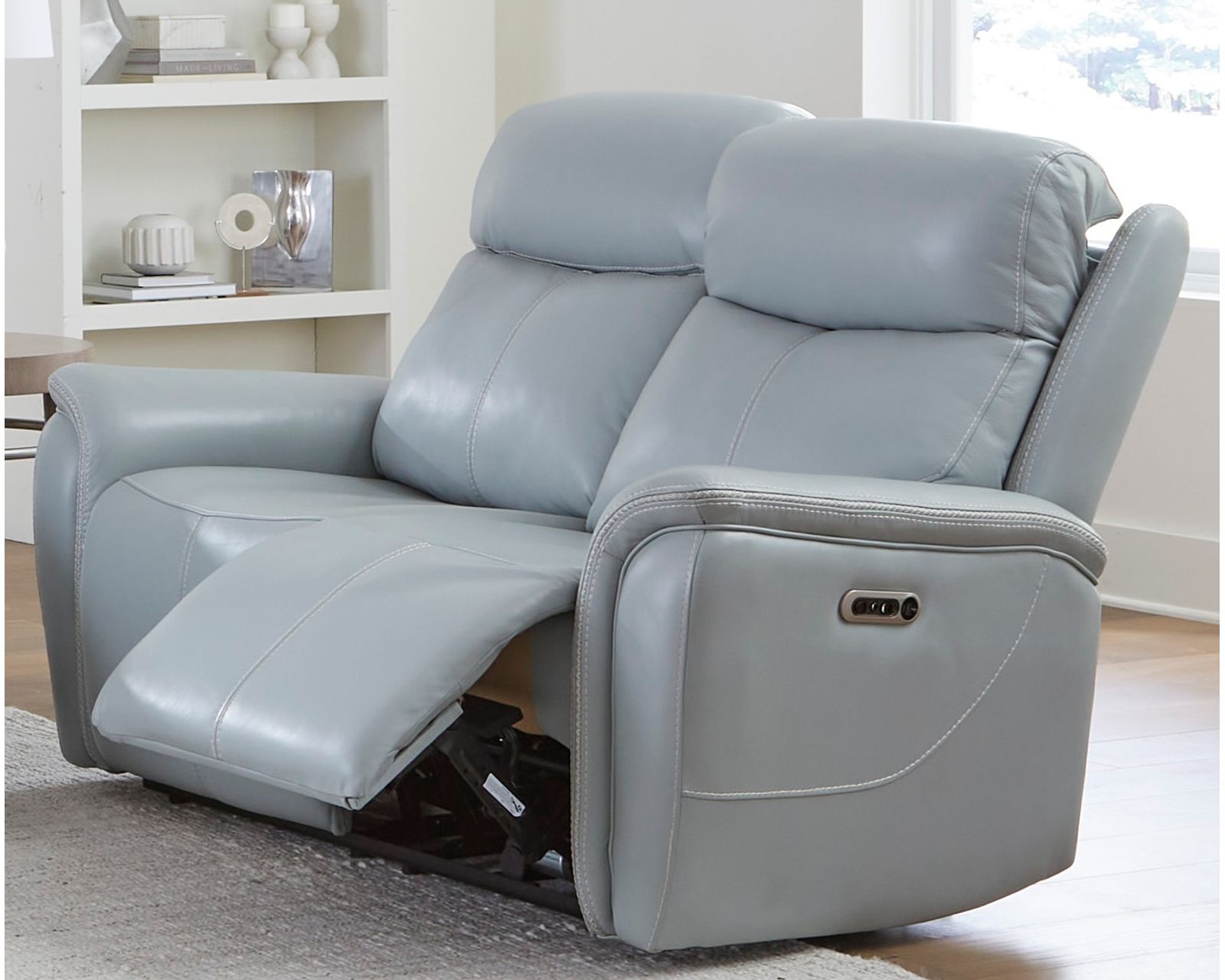 Cascade 83" Power Headrest Power Leather Reclining Sofa Seamist (In stock - Fast Shipping) - Cascade Power Headrest Power Reclining Loveseat