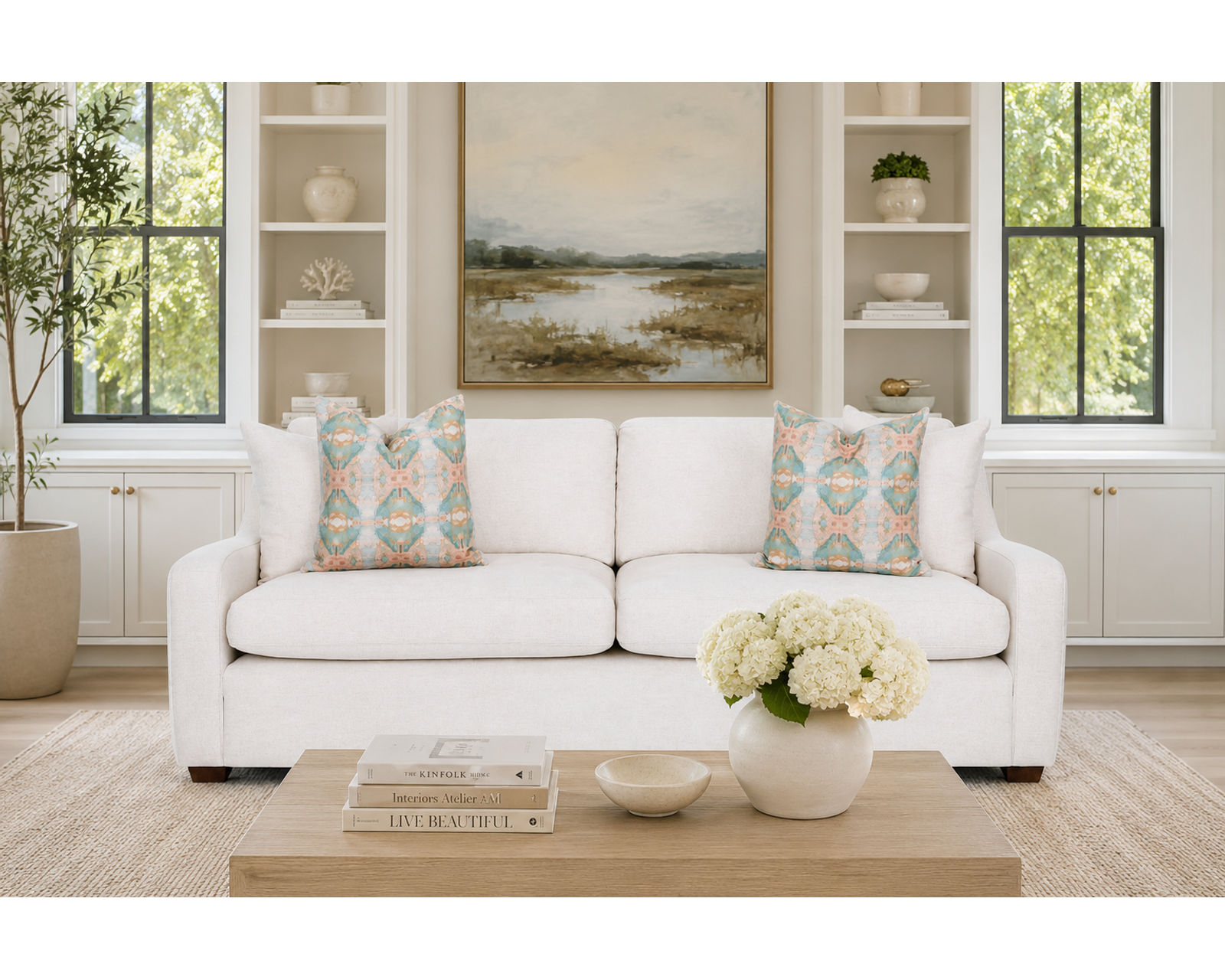 Stafford 91" Wide Seat Sofa (Allura™ Elevated Comfort — Performance Made Beautiful) - Shown in a Polyester Linen High Performance Kid and Pet Friendly Fabric