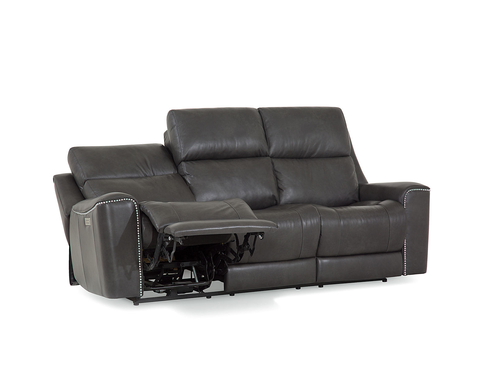 Hastings 41068 Power Headrest Power Reclining 87" Sofa (Made to order) - Shown in Leather:  Bronco - Carbon with Silver Nailheads