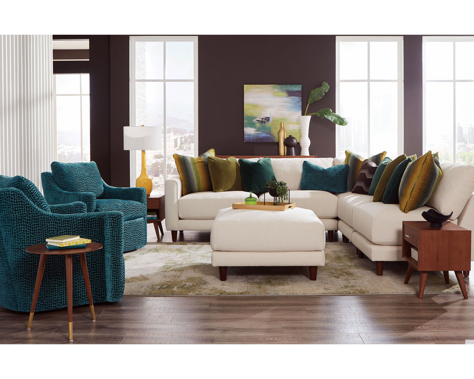 Chicago 7352 Modular Sectional (+100 performance fabrics) - Layout K: Six Piece Sectional 115" x 109" (ottoman included)