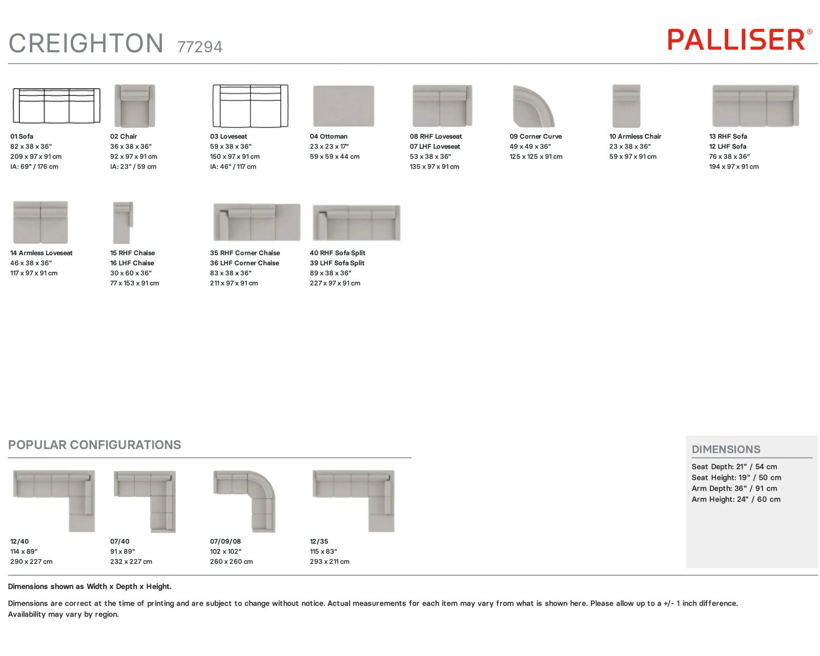 Creighton 77294 Sofa (+50 fabrics)